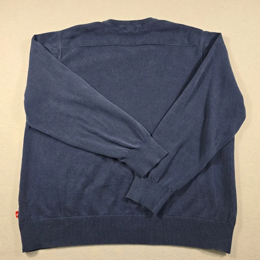 IZOD Mens Large Blue Sweater V-Neck Pullover Long Sleeve Cotton Knit